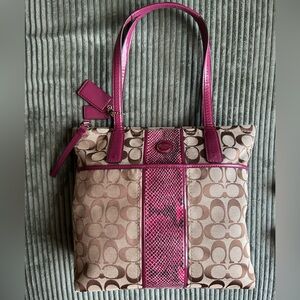 Coach Signature Tote Bag - Magenta Python and Tan